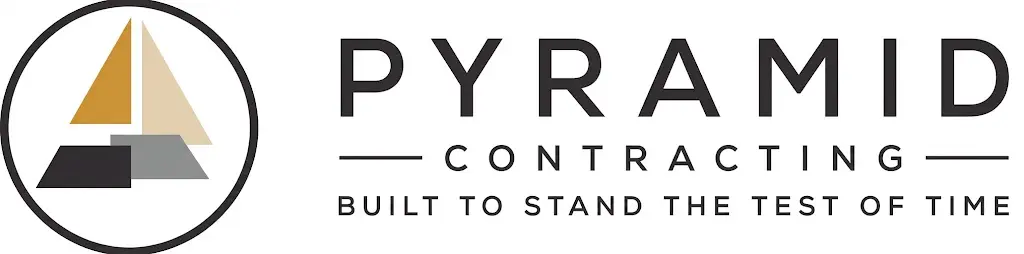 Pyramid Contracting logo: an orange and gray pyramid icon in a circle beside the text "Pyramid Contracting" and the tagline "Built to Stand the Test of Time"